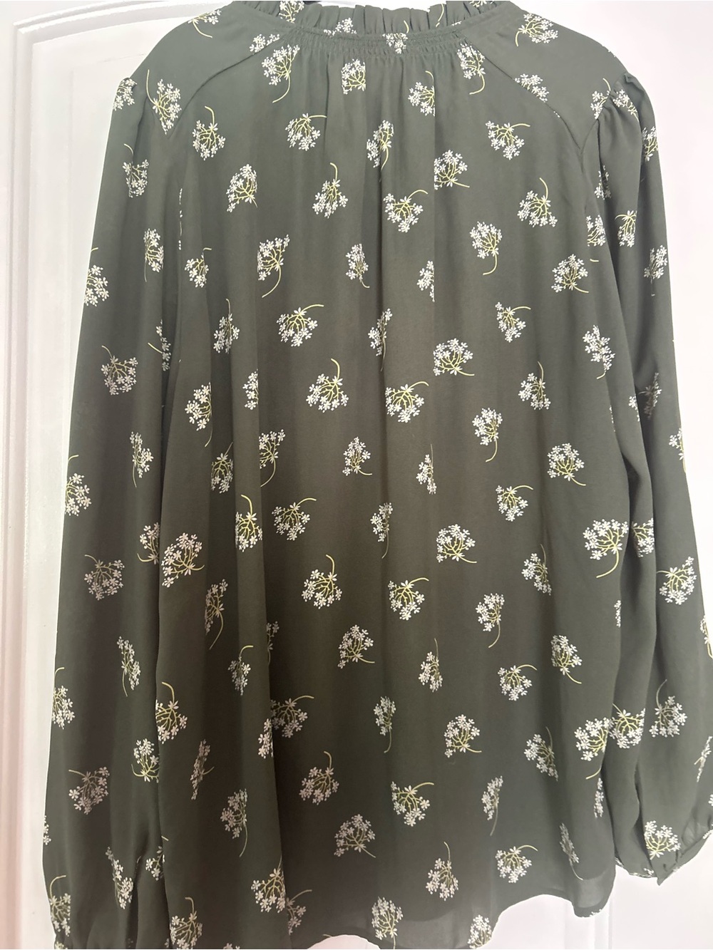 LOFT Olive Green Floral Long-Sleeve Blouse - Picture 7 of 11